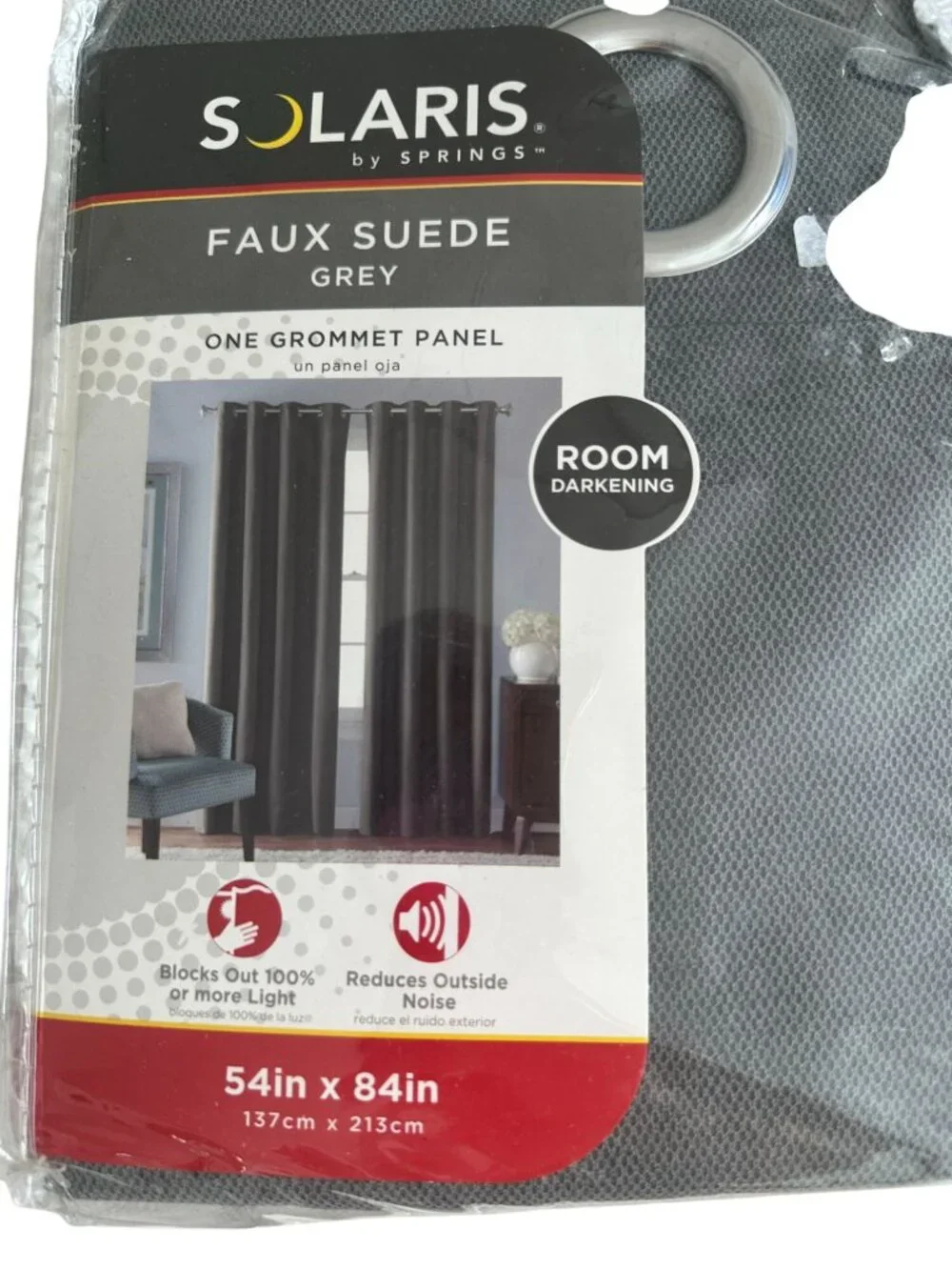 SOLARIS Dark Gray Faux Suede Room Darkening Panel Curtain NEW in package